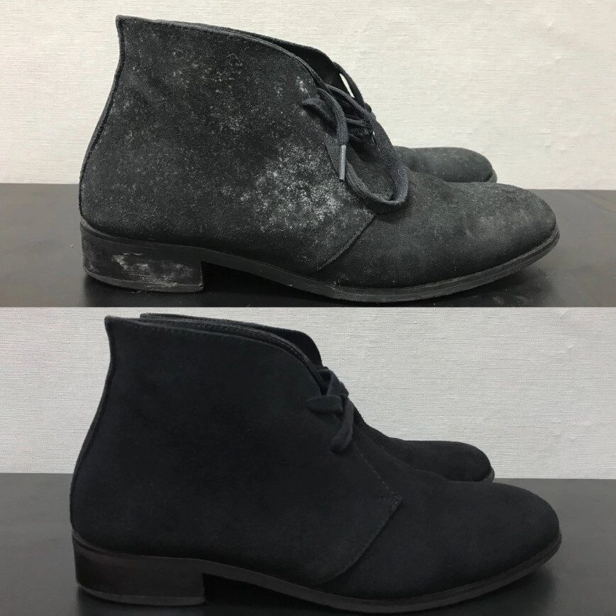 Vệ sinh giày da lộn màu đen bị bạc màu