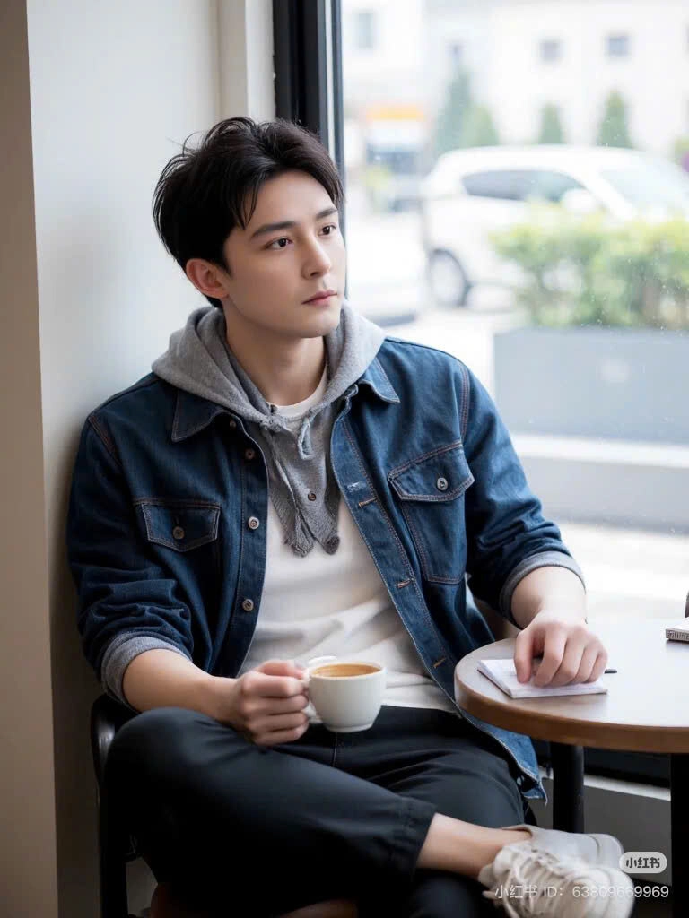 tạo dáng chụp ảnh nam ngồi cafe