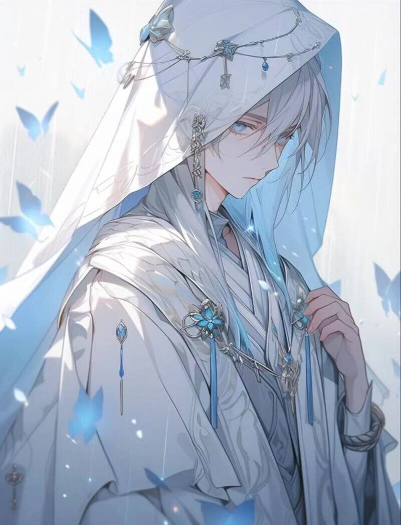 ảnh anime nam cổ trang tóc trắng